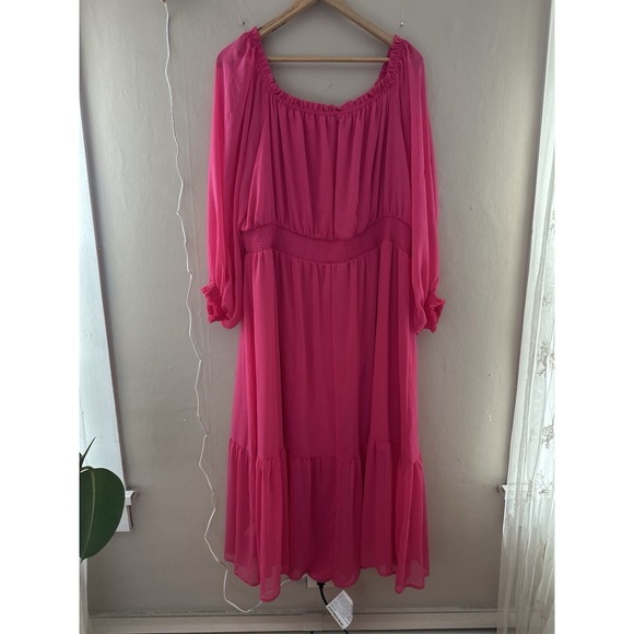 Sofia Jeans Womens Puff Sleeve Tiered Midi Dress Size XXXL Pink Chiffon Cottage - Picture 4 of 10